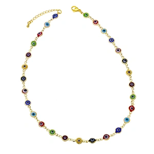 Enamel Simple Evil Eye Gold Color Copper Women Necklaces