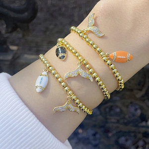 Zircon Mermaid Tail Gold Color Copper Beads Enamel Bracelets