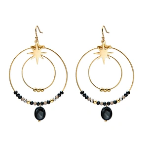 Handmade Beaded Large Hoop Stainless Steel Drop Earrings