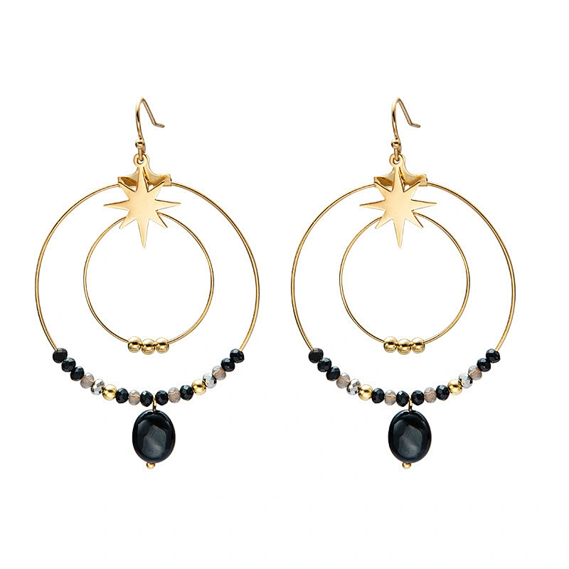 Handmade Beaded Large Hoop Stainless Steel Drop Earrings