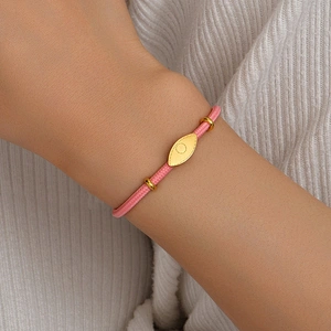 Simple Pink Braided Bracelet Gold Eye Pendant Bracelet