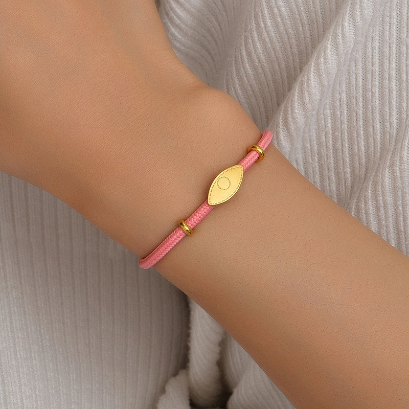Simple Pink Braided Bracelet Gold Eye Pendant Bracelet