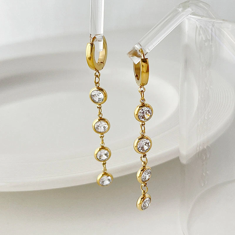 Women's Long Tassel Earrings Colorful Zircon Earrings