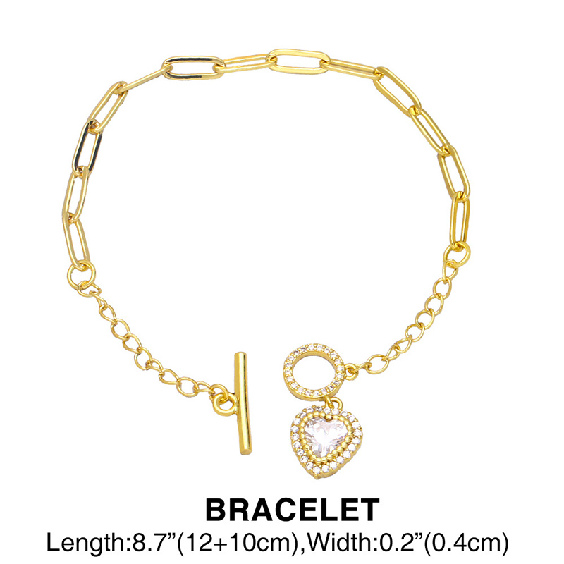 OT Clasp Jewlry Set Heart Shaped Zirconia Necklace Bracelet