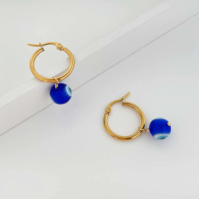 Stainless Steel Multi-Color Eye Hoop Earrings