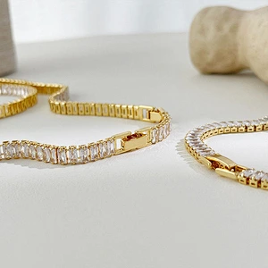 Zircon Chain Necklace Bracelet Simple OT Buckle Chocker Set