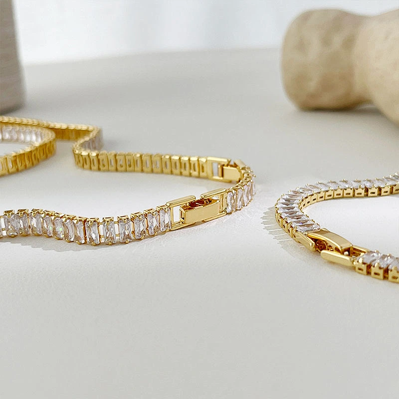 Zircon Chain Necklace Bracelet Simple OT Buckle Chocker Set