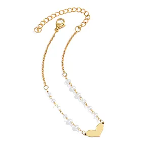 Simple Gold Heart Pendant Necklace Pearl Necklace