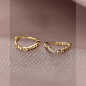 Brass Hoop Earring Zircon Women Jewelry Irregular Design