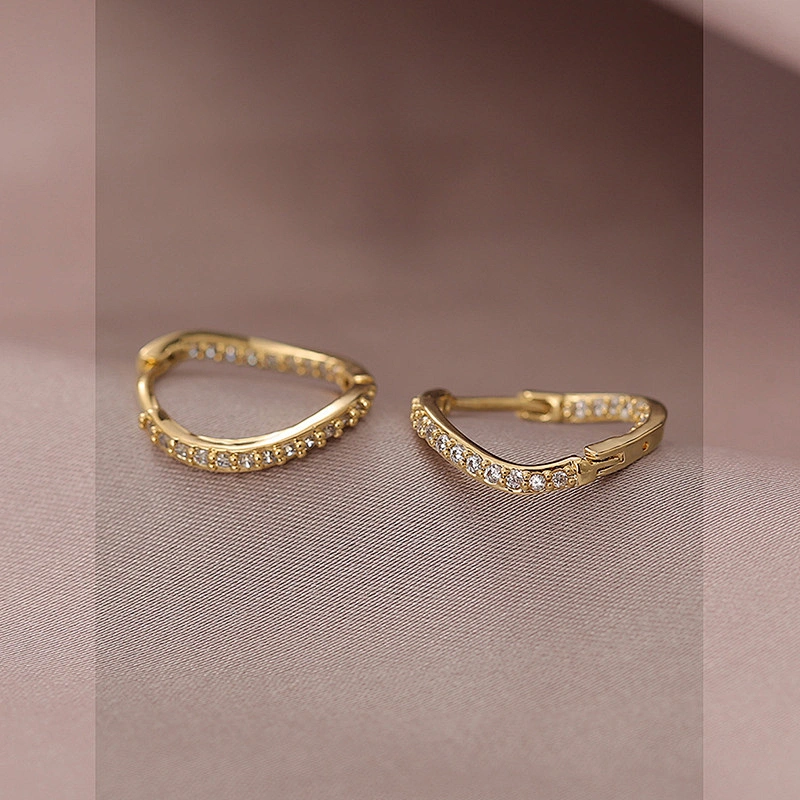 Brass Hoop Earring Zircon Women Jewelry Irregular Design
