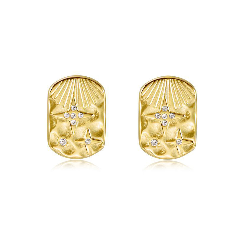 Simple Square Stud Earrings Stainless Steel Zircon Earrings