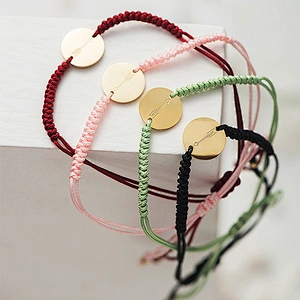 Stainless Steel Braided Rope Bracelet Coin Shape Chips Anklet