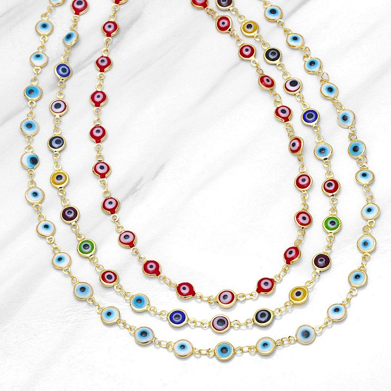 Enamel Simple Evil Eye Gold Color Copper Women Necklaces