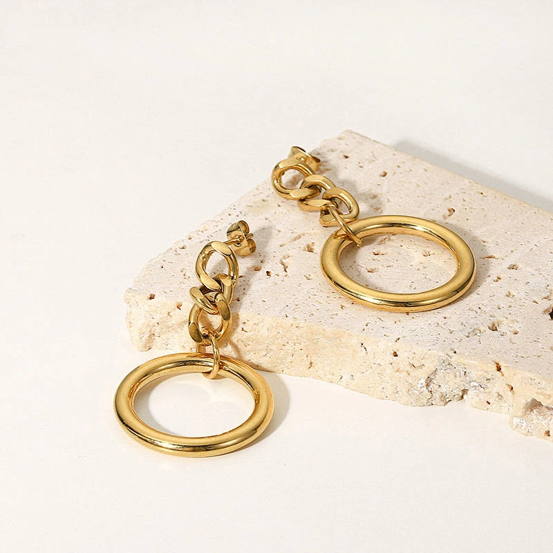 Women's Stainless Steel Cuban Chain Hoop Earrings