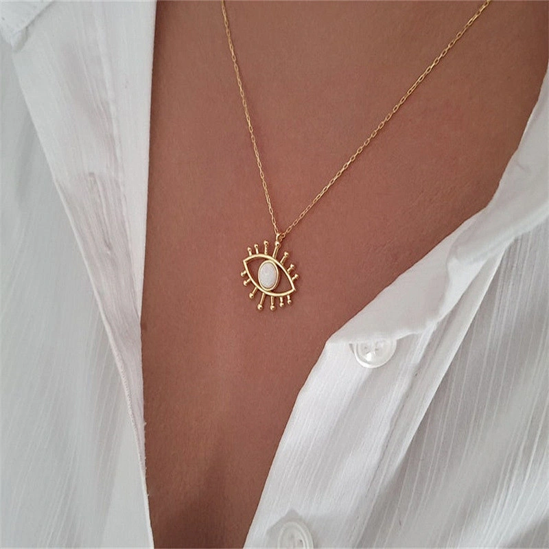 Trendy Gold Color Chain Evil Eye Opal Pendant Women Necklace