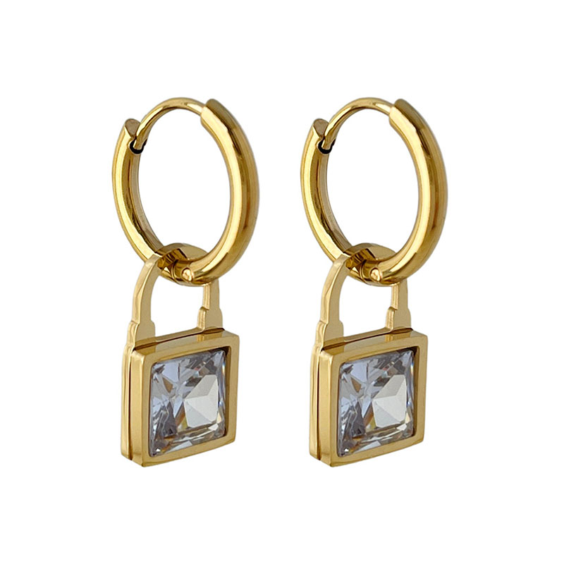 Gold Hoop Earrings Jewelry Cubic Zirconia Lock Drop Earrings
