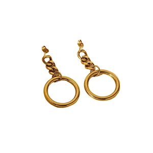 Women's Stainless Steel Cuban Chain Hoop Earrings