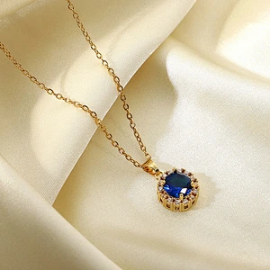New Fashion Blue Cubic Zircon Pendant Necklace Women