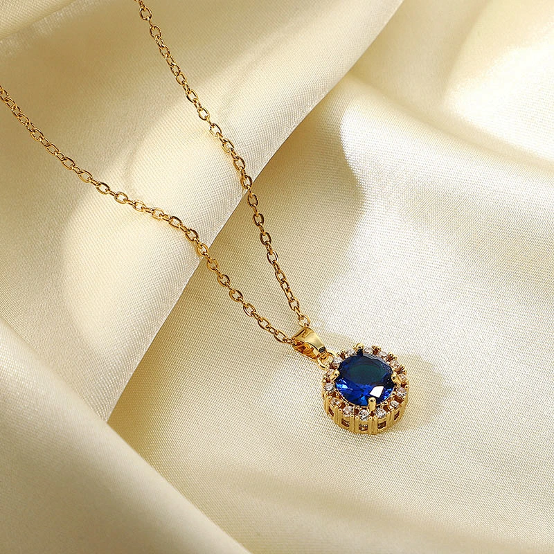 New Fashion Blue Cubic Zircon Pendant Necklace Women