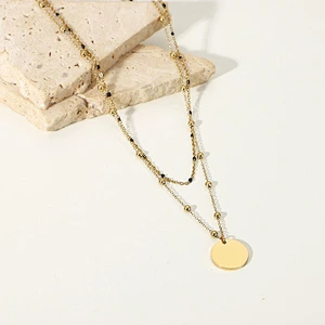 Bead Chain Necklace Steel Disc Pendant Necklace Jewelry