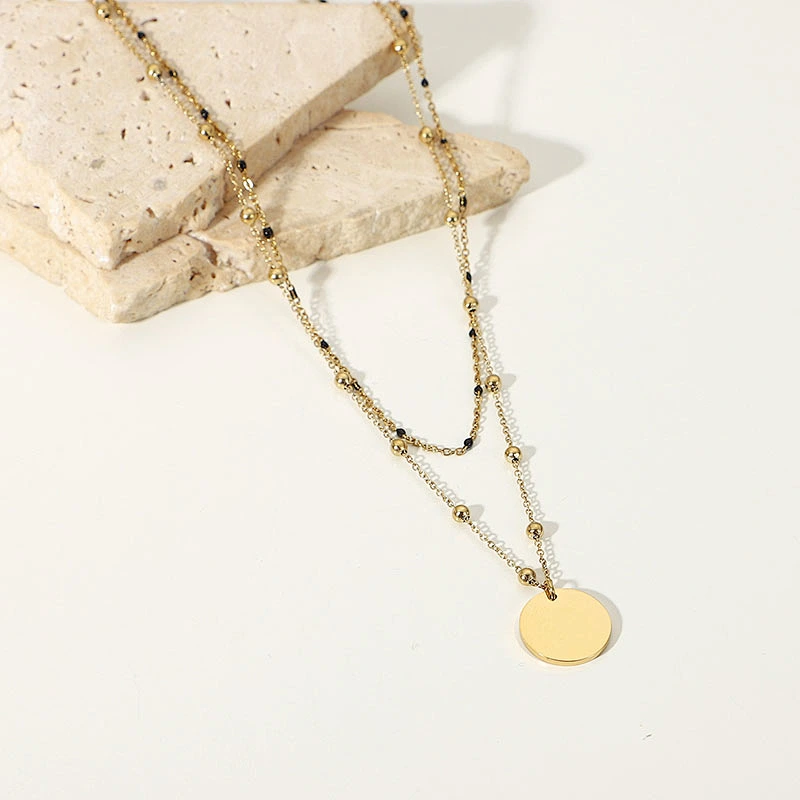 Bead Chain Necklace Steel Disc Pendant Necklace Jewelry