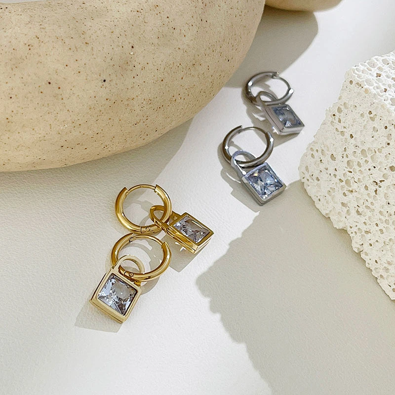 Gold Hoop Earrings Jewelry Cubic Zirconia Lock Drop Earrings