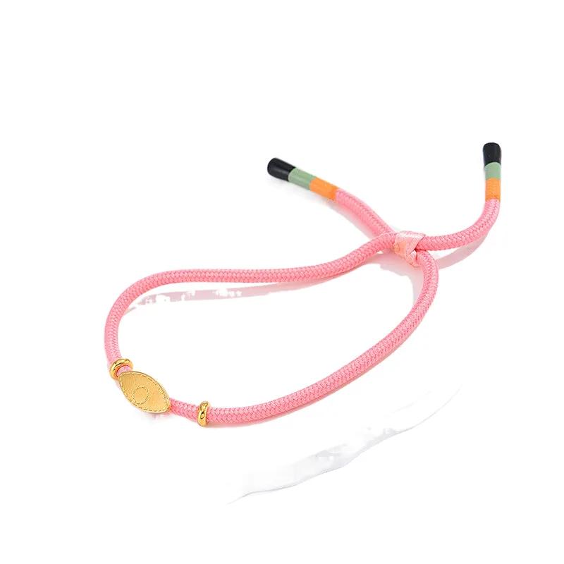 Simple Pink Braided Bracelet Gold Eye Pendant Bracelet