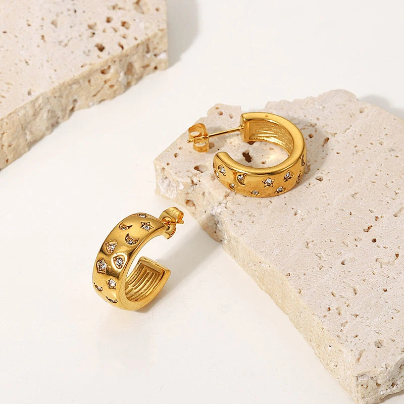 Simple C Shape Earrings Women's Zircon Earring Jewelry