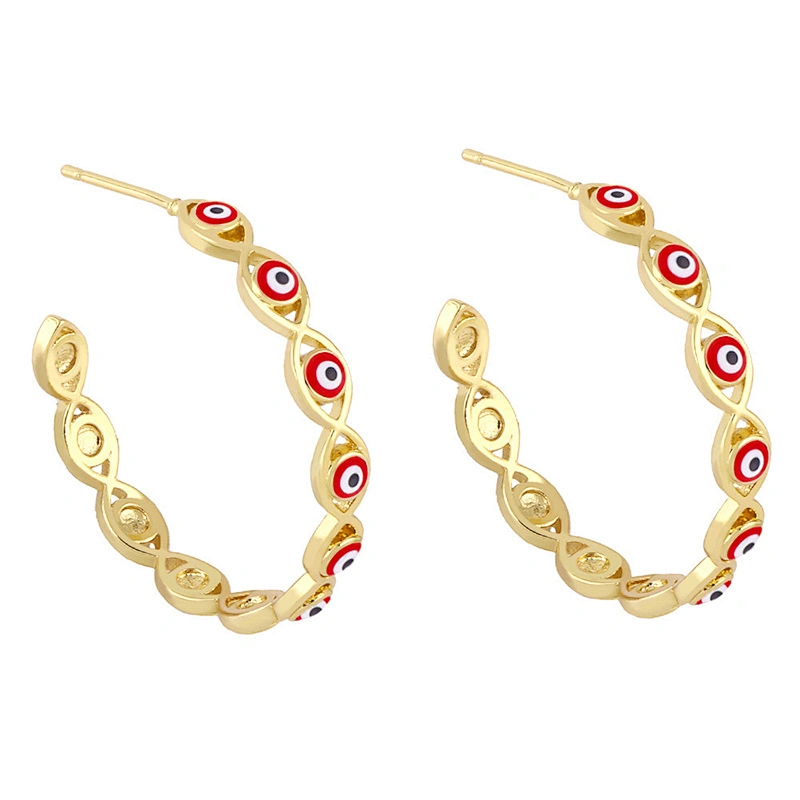 Enamel Copper Hoop Earrings Simple Evil Eye Gold Color