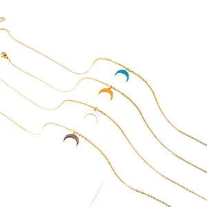 Titanium Steel Necklace Enamel Moon Pendant Gold Plated Chain