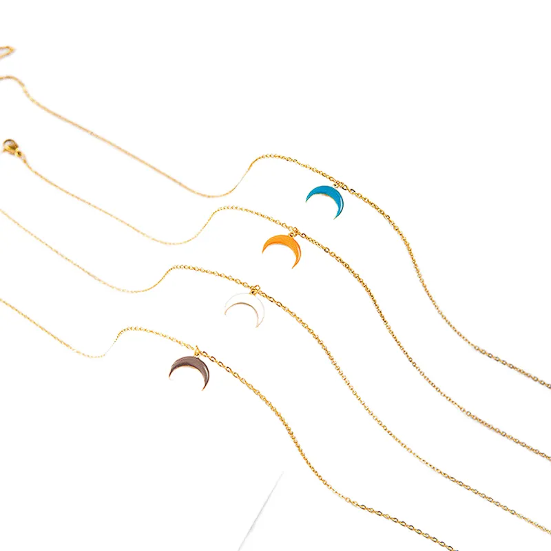 Titanium Steel Necklace Enamel Moon Pendant Gold Plated Chain