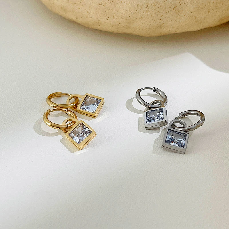 Gold Hoop Earrings Jewelry Cubic Zirconia Lock Drop Earrings