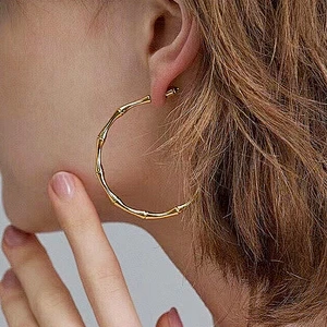 Stainless Steel Gold Plated Simple Large Hoop Earrings