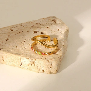 Gold Enamel Multicolored Oil Drip Open Ring