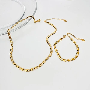 Simple Jewelry Chain Bracelet Stainless Steel Necklace Set