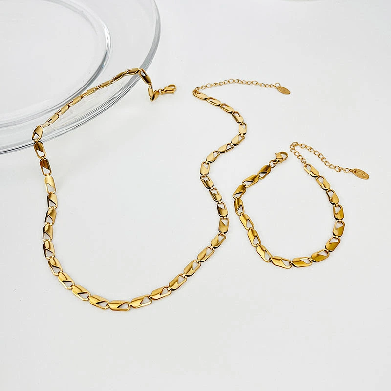 Simple Jewelry Chain Bracelet Stainless Steel Necklace Set