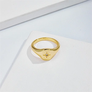 New Rings Star Ring Copper Plated 14K Gold Zircon Ring