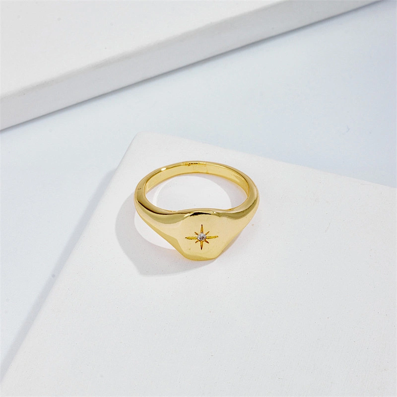 New Rings Star Ring Copper Plated 14K Gold Zircon Ring