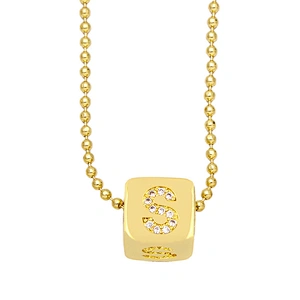 Geometric Gold Plated Zirconia Letters Pendant Necklace
