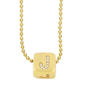 Geometric Gold Plated Zirconia Letters Pendant Necklace