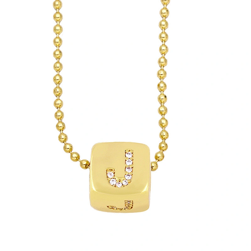 Geometric Gold Plated Zirconia Letters Pendant Necklace