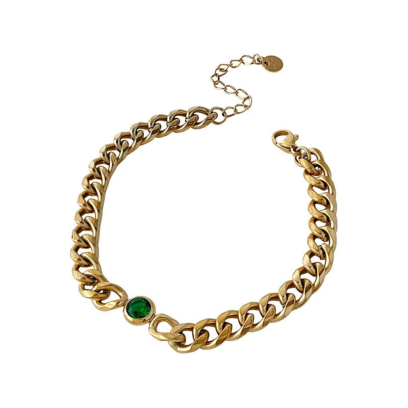 Gold Chain Zircon Titanium Steel Necklace Simple Bracelet Women Set