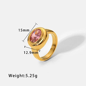 Vintage 18K Gold Plated Stainless Steel Oval Zircon Ring