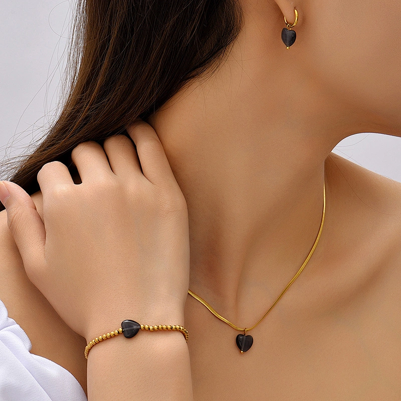 Fashion Heart Pendant Necklace Bracelet Heart Hoop Earring Set