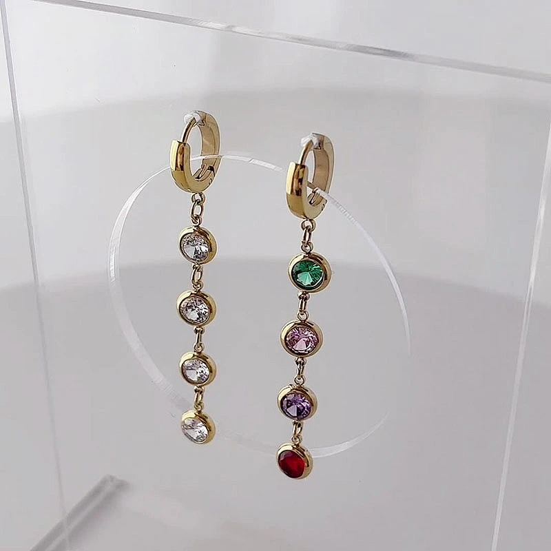 Women's Long Tassel Earrings Colorful Zircon Earrings