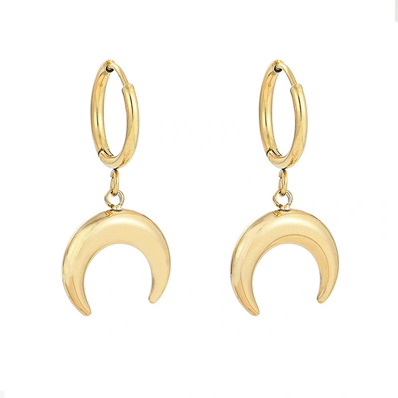 Fashion Metal Moon Hoop Earrings Steel Earrings Wholesale