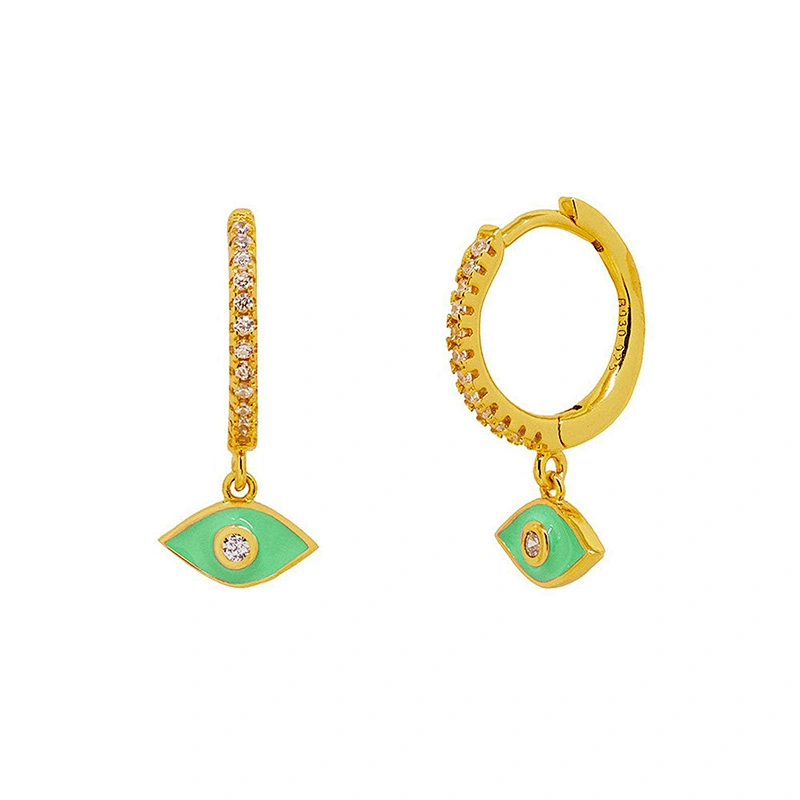 Enamel Eye Shape Earrings Brass Zircon Hoop Earrings