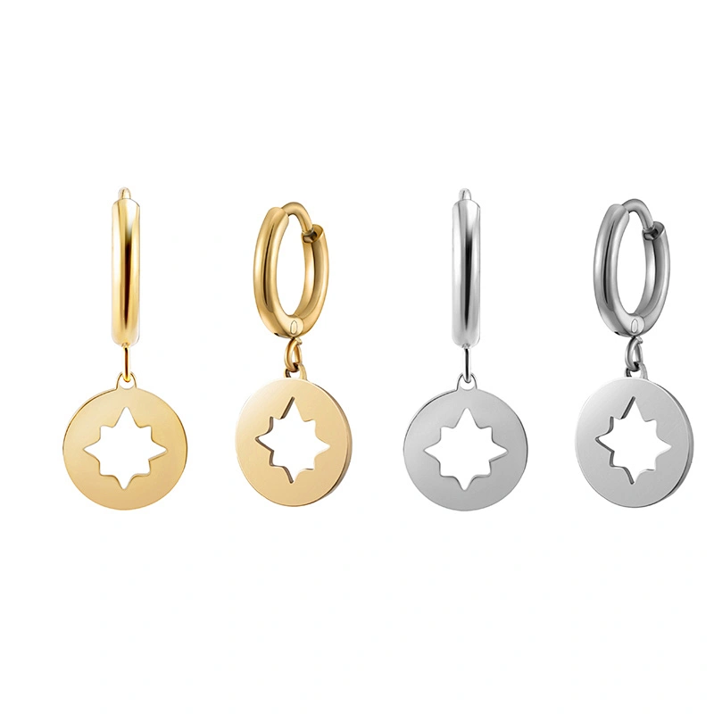 Fashion Stainless Steel Hollow Pentagram Earrings