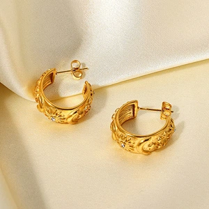 Fashion Cubic Zirconia Embossed Moon Design Stud Earrings