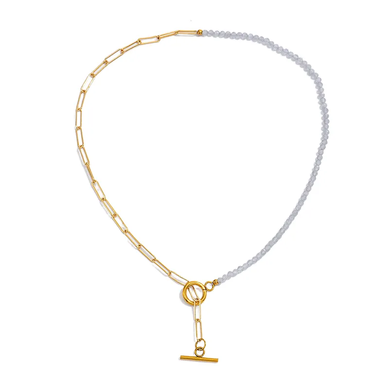 Simple OT Buckle Beaded Necklace Stainless Steel Chain Necklace